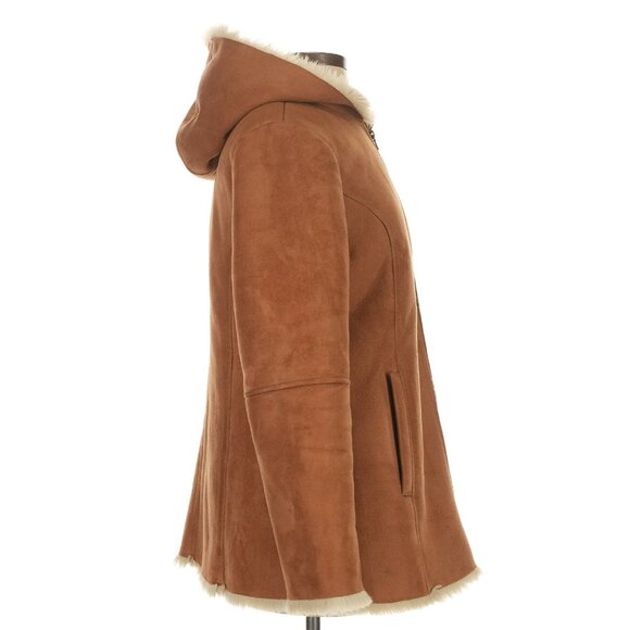 Vintage Wilsons Leather Brown Faux Suede & Fur Lined Hooded Boho Penny Lane Coat - Picture 3 of 9